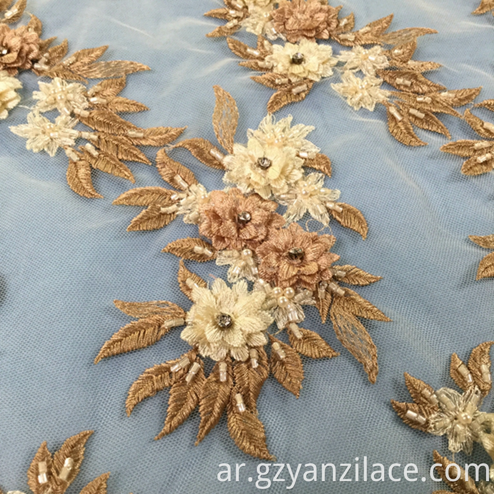 Orange Handmade Stone 3D Flower Fabric